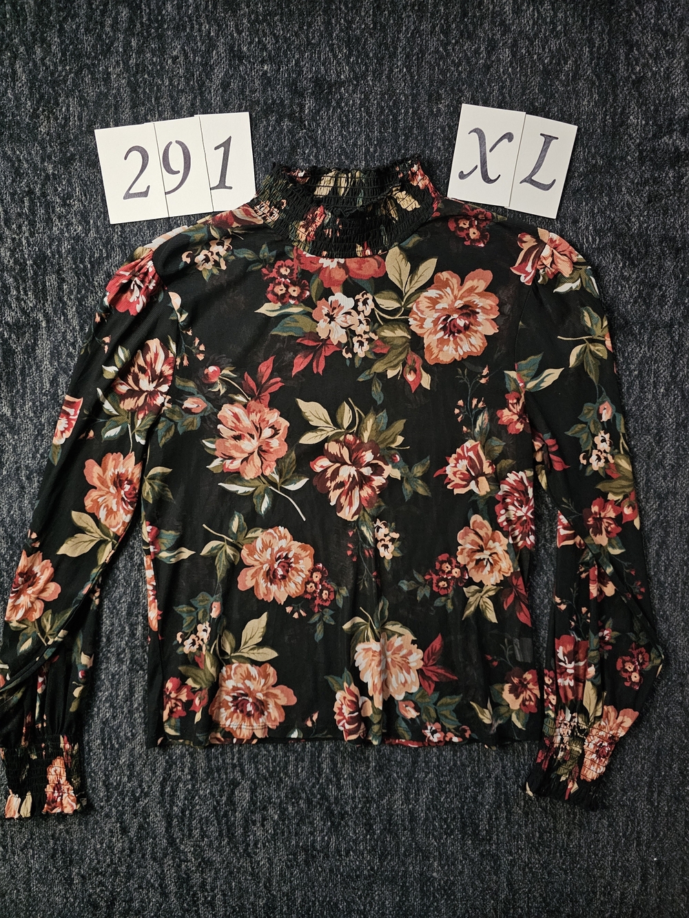 Ambiance Black Floral Mock-Neck Long Sleeve Top